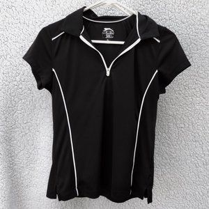 Black Short Sleeved Collared Shirt & White Detail With Zip Up Neck